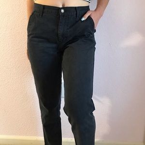 Navy blue work pant jean distressed hem